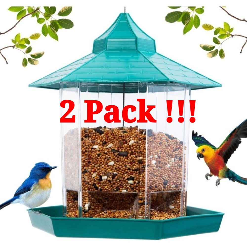 2x Hexagon House Bird Feeder Squirrel Proof Large Capacity Auto-Dispense Seed
