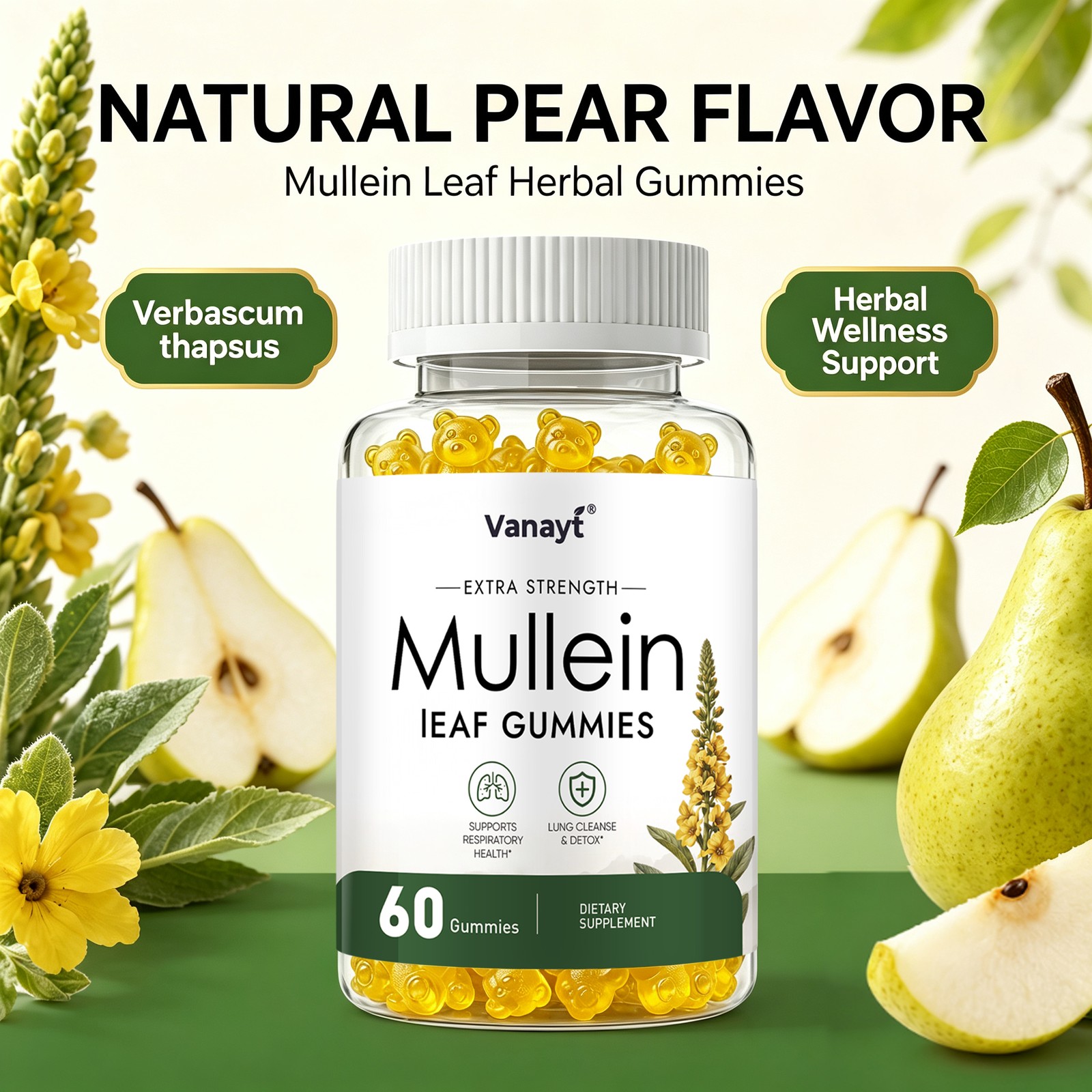 Mullein Leaf Gummies 2000mg For Lung Cleanse Detox Herbal Dietary Supplement