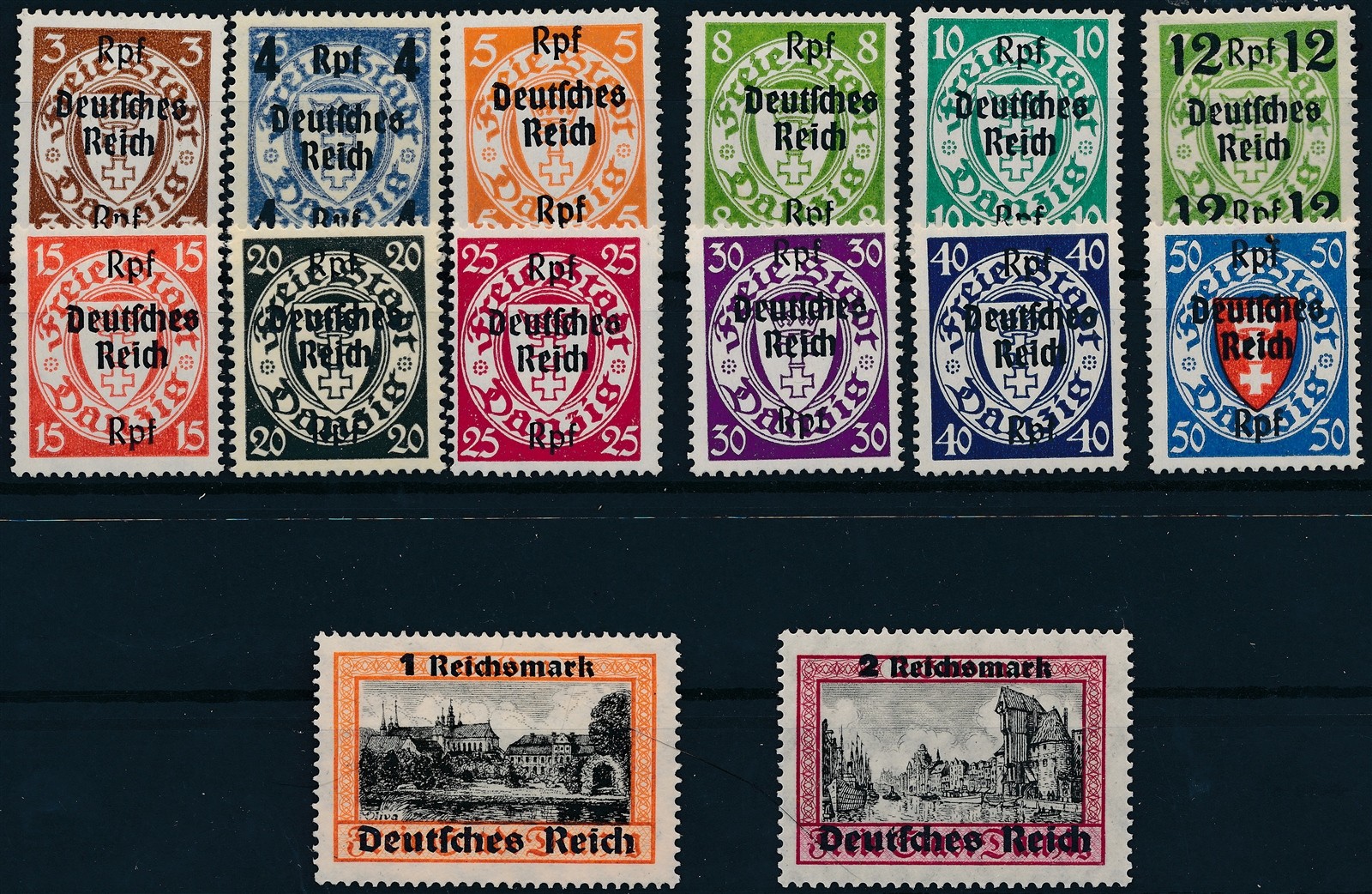 Stamp Germany Mi 716-29 1939 WWII Reich Danzig Empire Port Poland Overprint MH