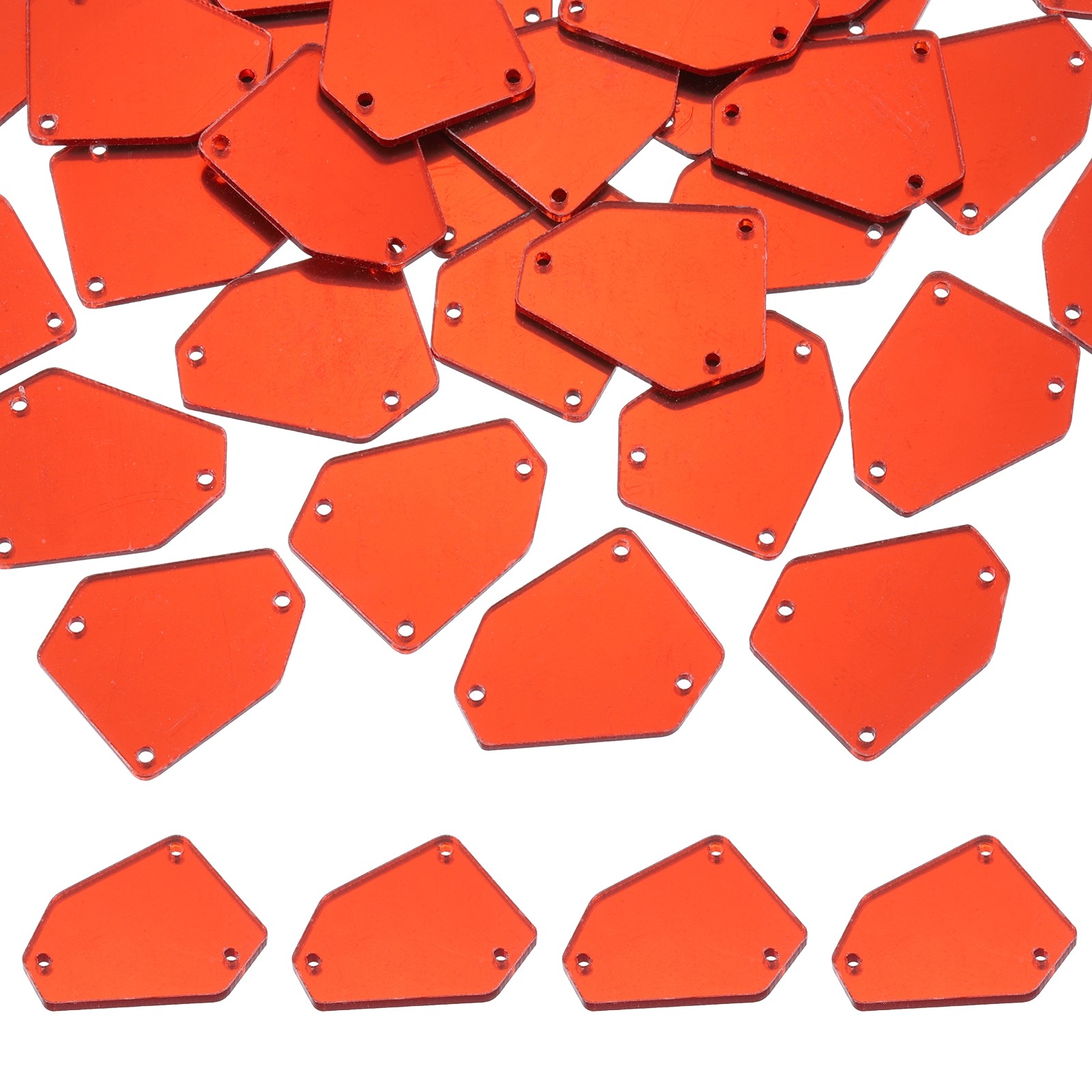 100Pcs Sew on Acrylic Irregular Crystal Mirror Pieces with Holes Red