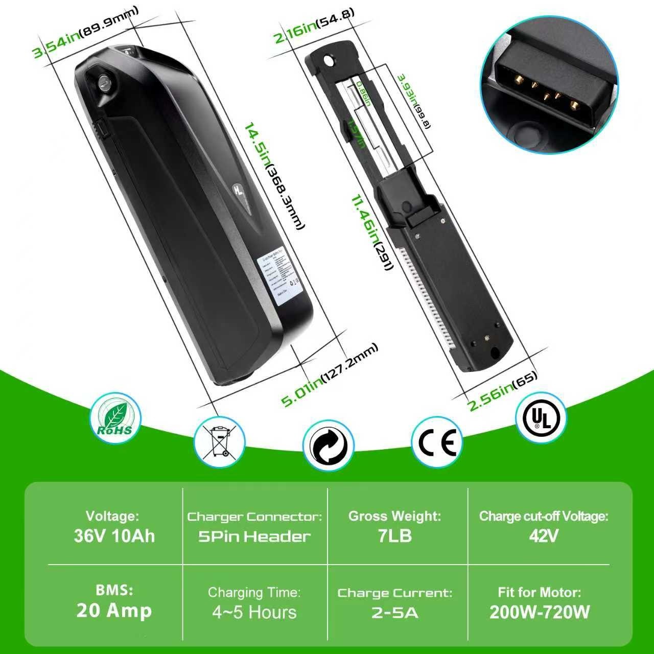 52V 48V 36V 10Ah 15Ah 20Ah Electric Bicycle Ebike Lithium Battery Rechargeable