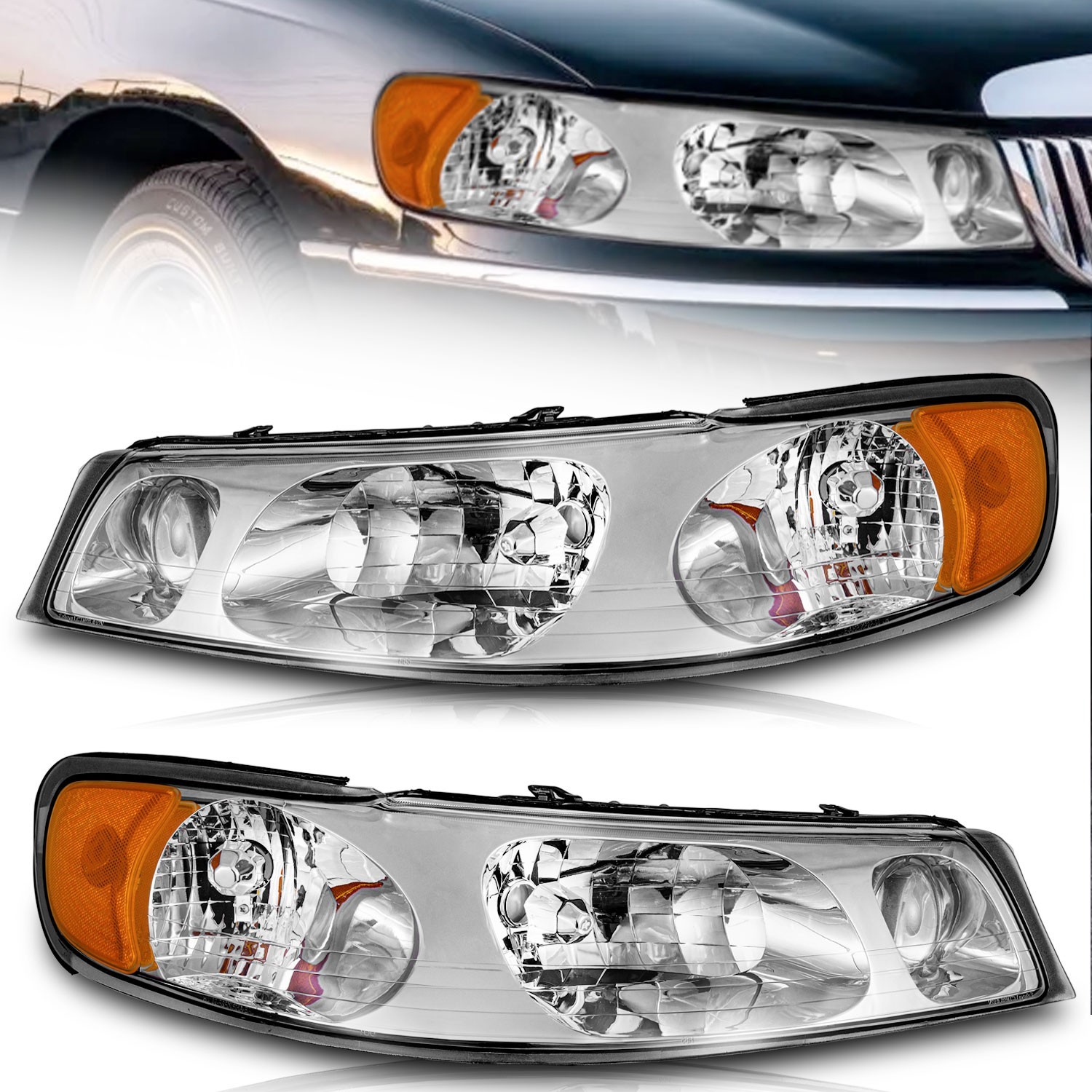 For 1998-2002 Lincoln Town Car Headlights Set Halogen Performance Lens L+R Pair