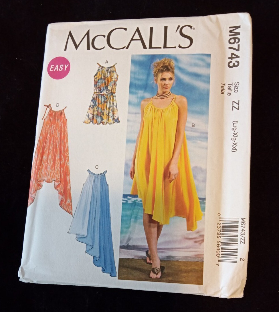 McCall\'s Easy Pattern M6743 Misses Sz  16-26 L-XXL Sleeveless Summer Dress UNCUT