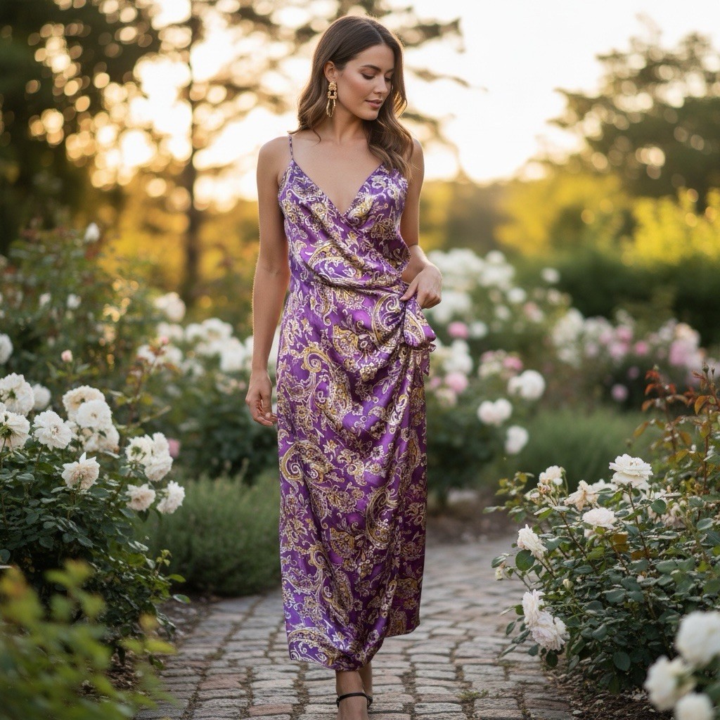 Zara Metallic Lavender Paisley Silky True Wrap Maxi Dress Formal Wedding Medium Zara Metallic Lavender Paisley Silky True Wrap Maxi Dress Formal Wedding Medium