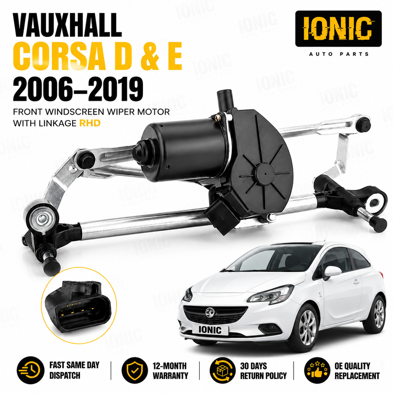 Vauxhall Corsa D & E 2006–2019 Front Windscreen Wiper Motor with Linkage RHD