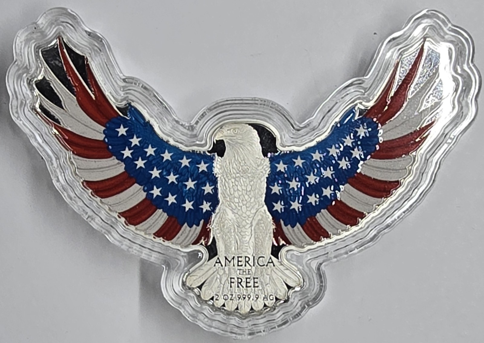 2024 2oz .999 Silver PAMP $5 Bald Eagle Shaped Colored Coin in Box/COA 2024 2oz .999 Silver PAMP $5 Bald Eagle Shaped Colored Coin in Box/COA