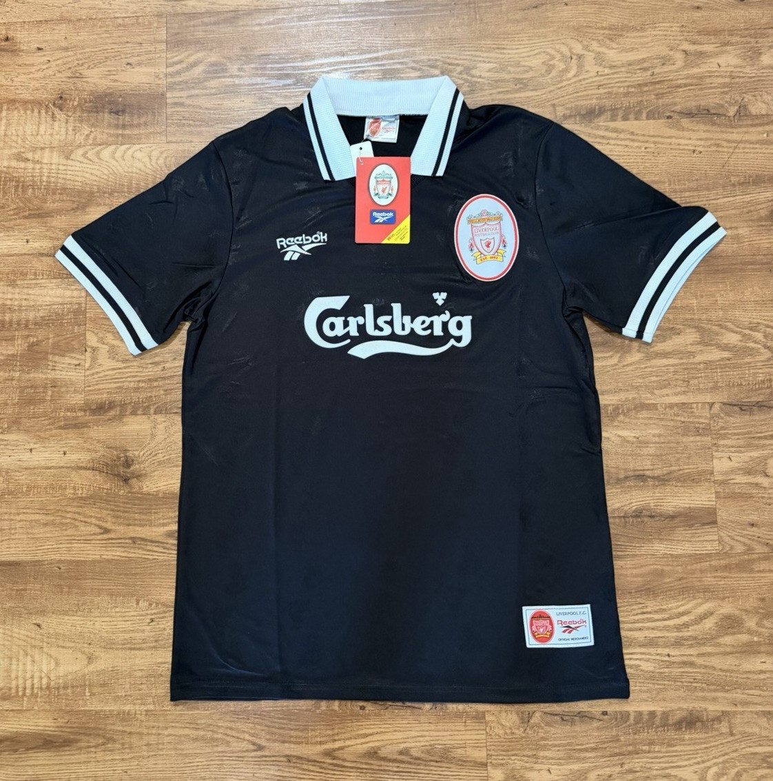 Reebok Liverpool FC Soccer Jersey Black/White Carlsberg Sponsor Official SIZE M