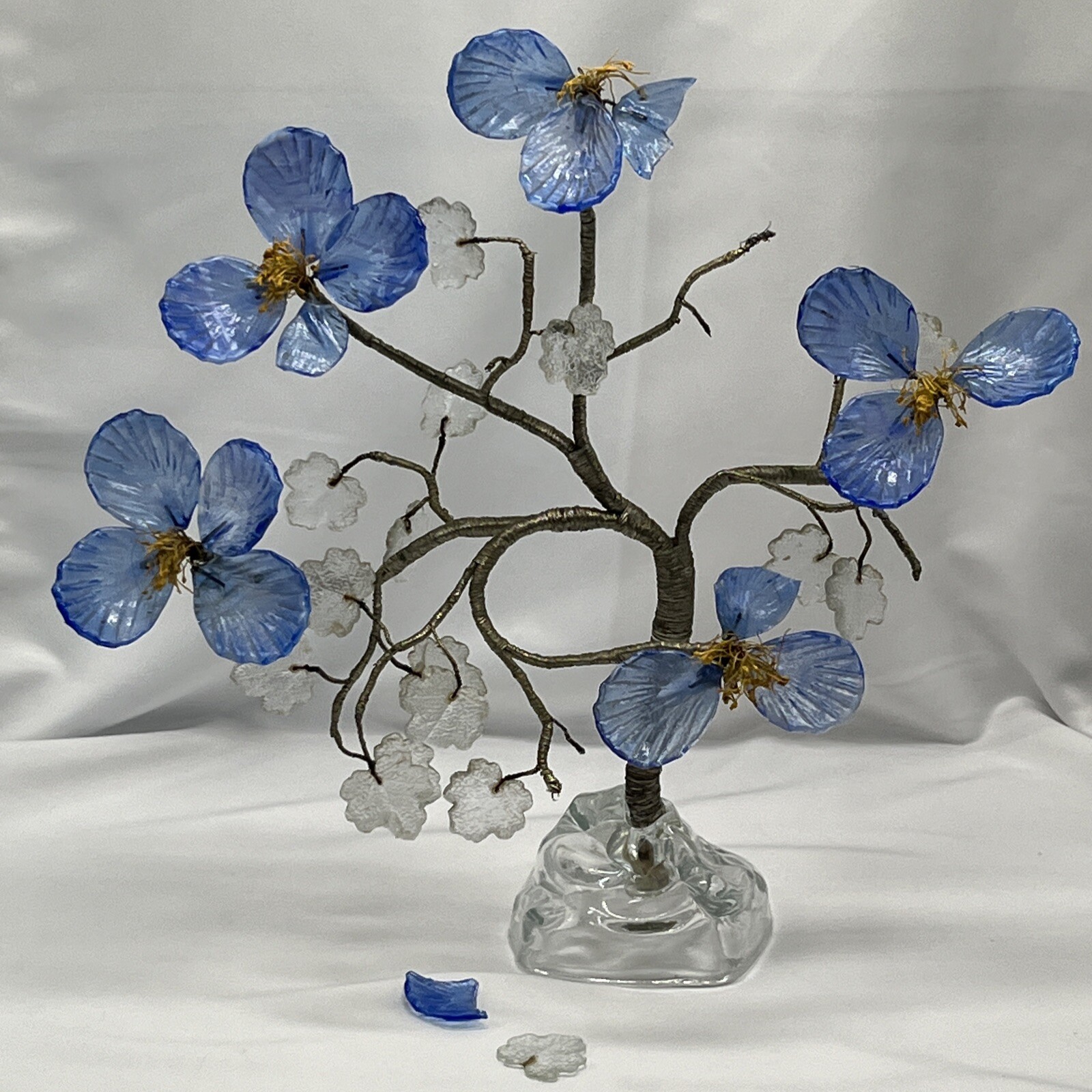Vtg Venetian Murano Art Glass Silk Wrap Wire Flower Arrangement Centerpiece MCM