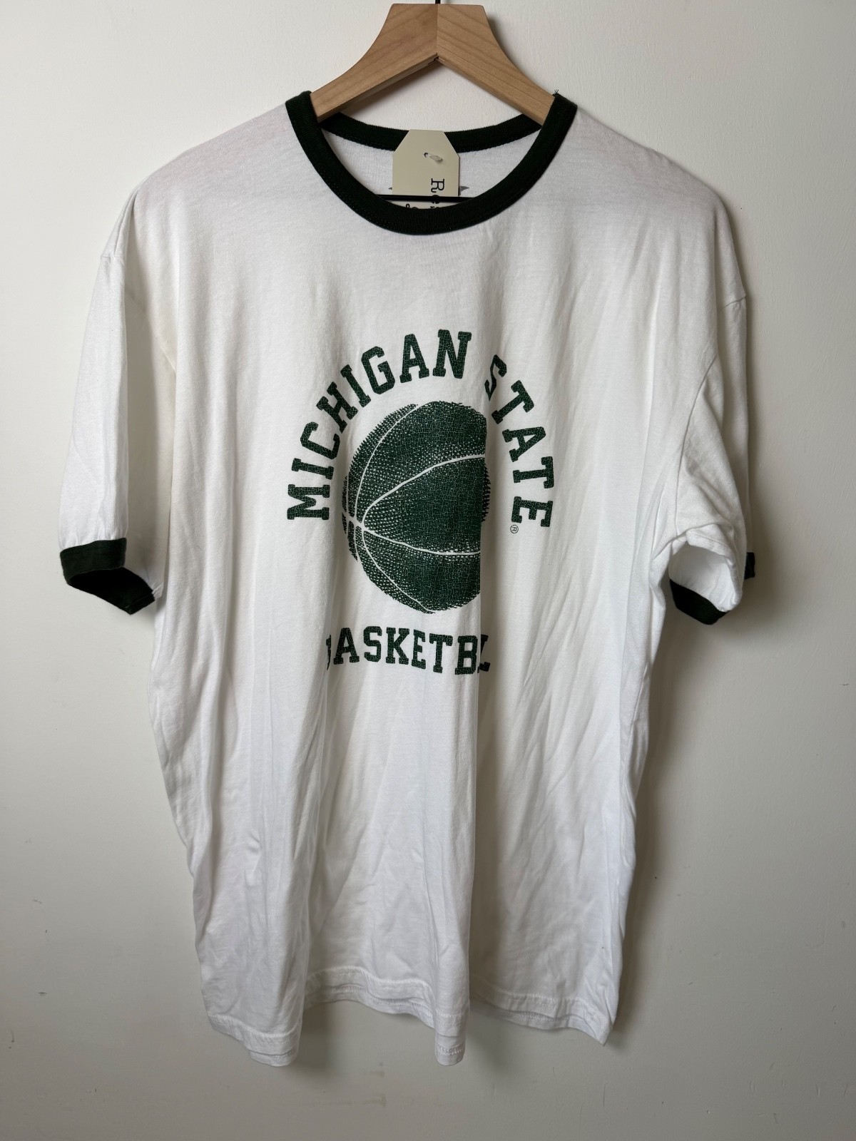 Reserve Collection Blue 84 Michigan State SpartansBasketball Ringer TShirt NWT L