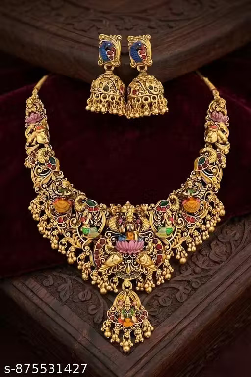 Traditional south indian Temple Jewellery Necklace Set with Earrings for Women Traditional south indian Temple Jewellery Necklace Set with Earrings for Women