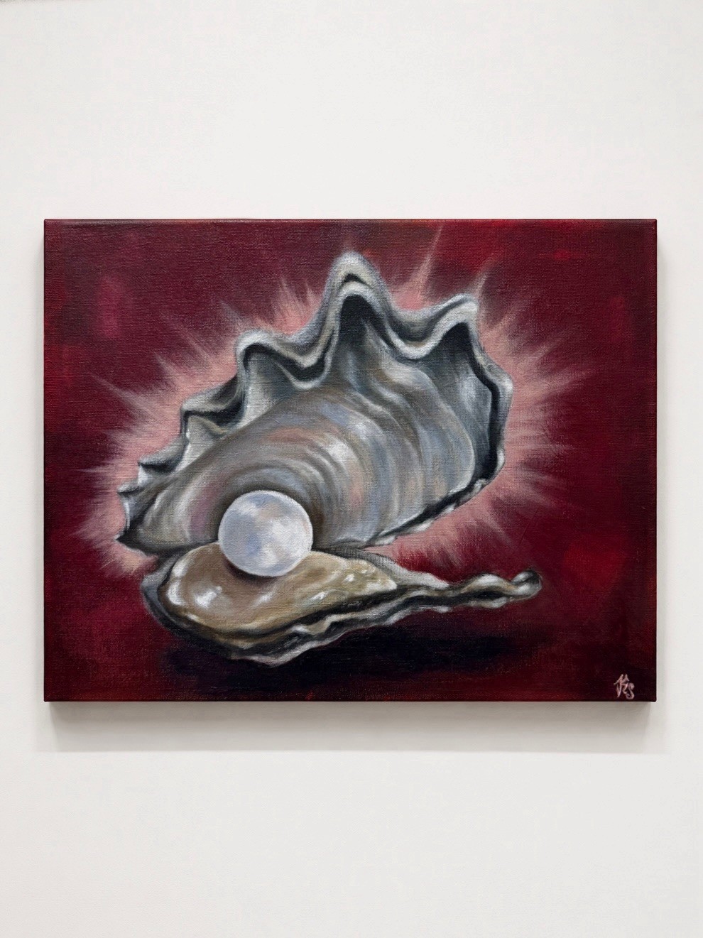 Original Acrylic Painting 12x16 – Oyster Shell Pearl Contemporary Still Life Art Original Acrylic Painting 12x16 – Oyster Shell Pearl Contemporary Still Life Art