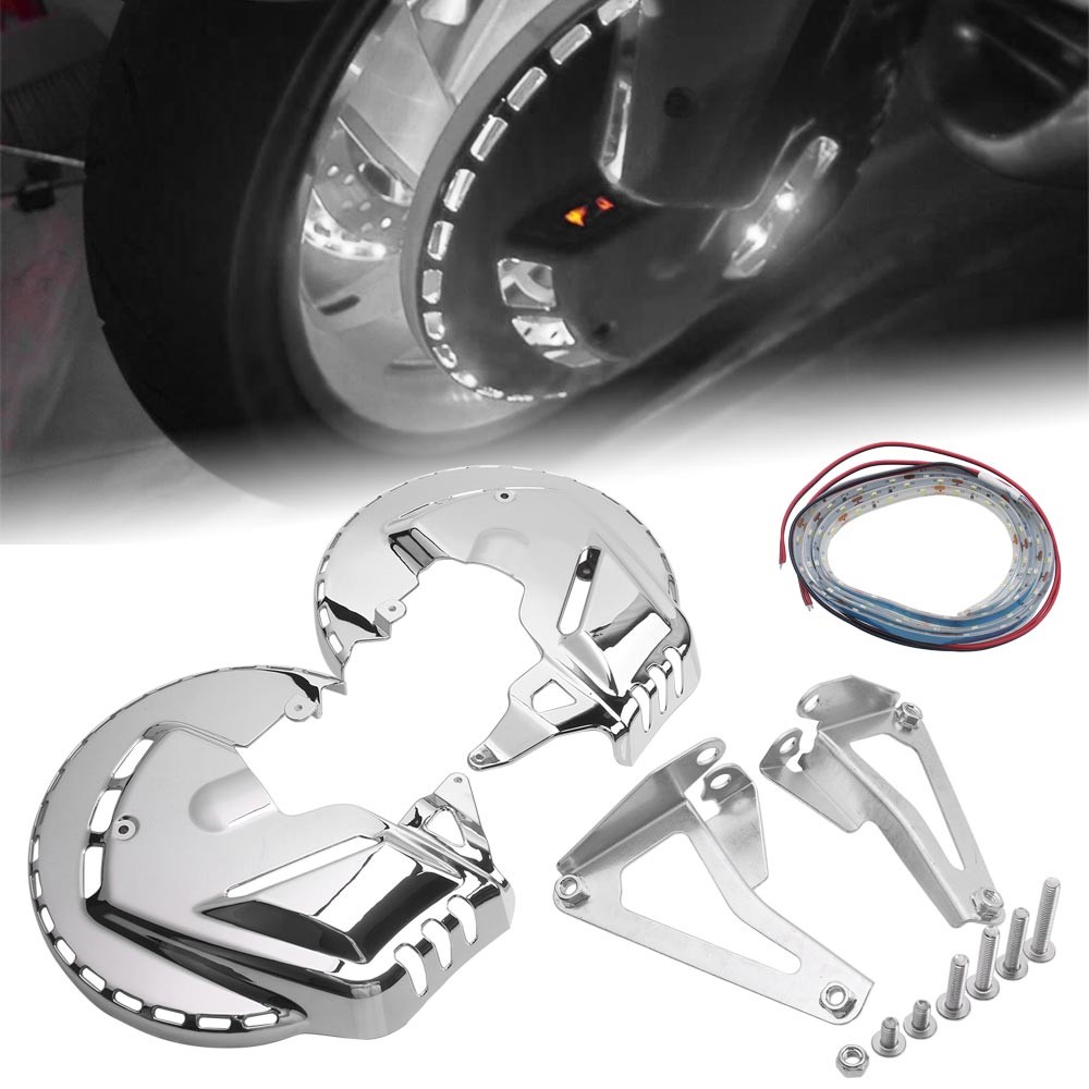 Chrome Brake Rotor Covers w/ LED Ring Of Fire For Honda Goldwing GL1800 2001-14