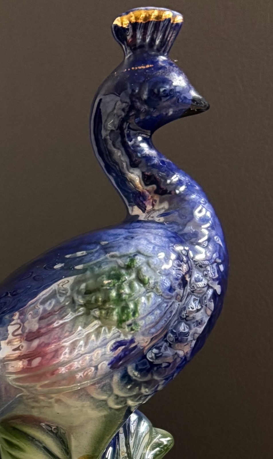 Lusterware Irridescent Peacock 9''- Beautiful colors  Very Good Condition
