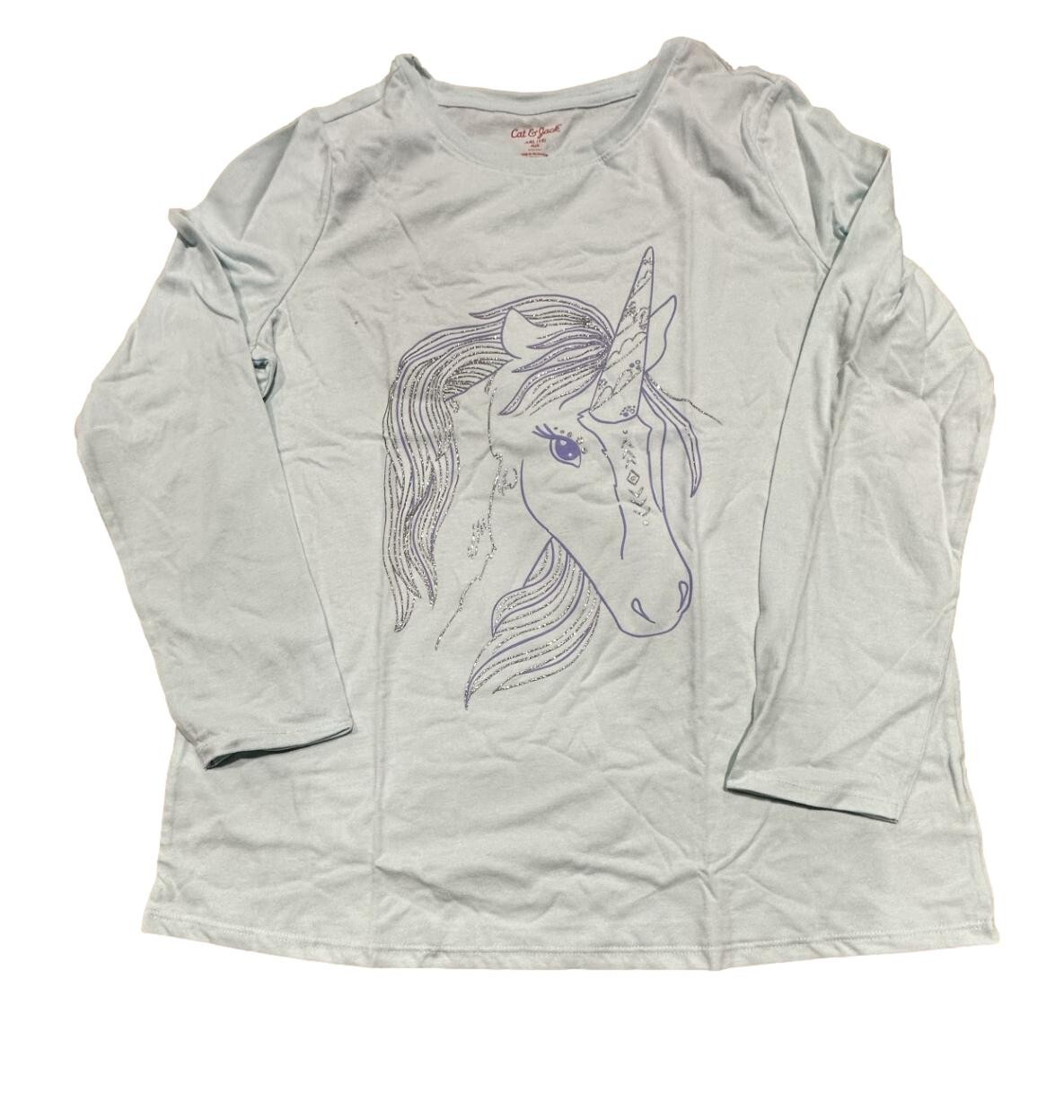 Girls\' Unicorn Long Sleeve Graphic T-Shirt - Cat & Jack Turquoise Blue XXL Plus