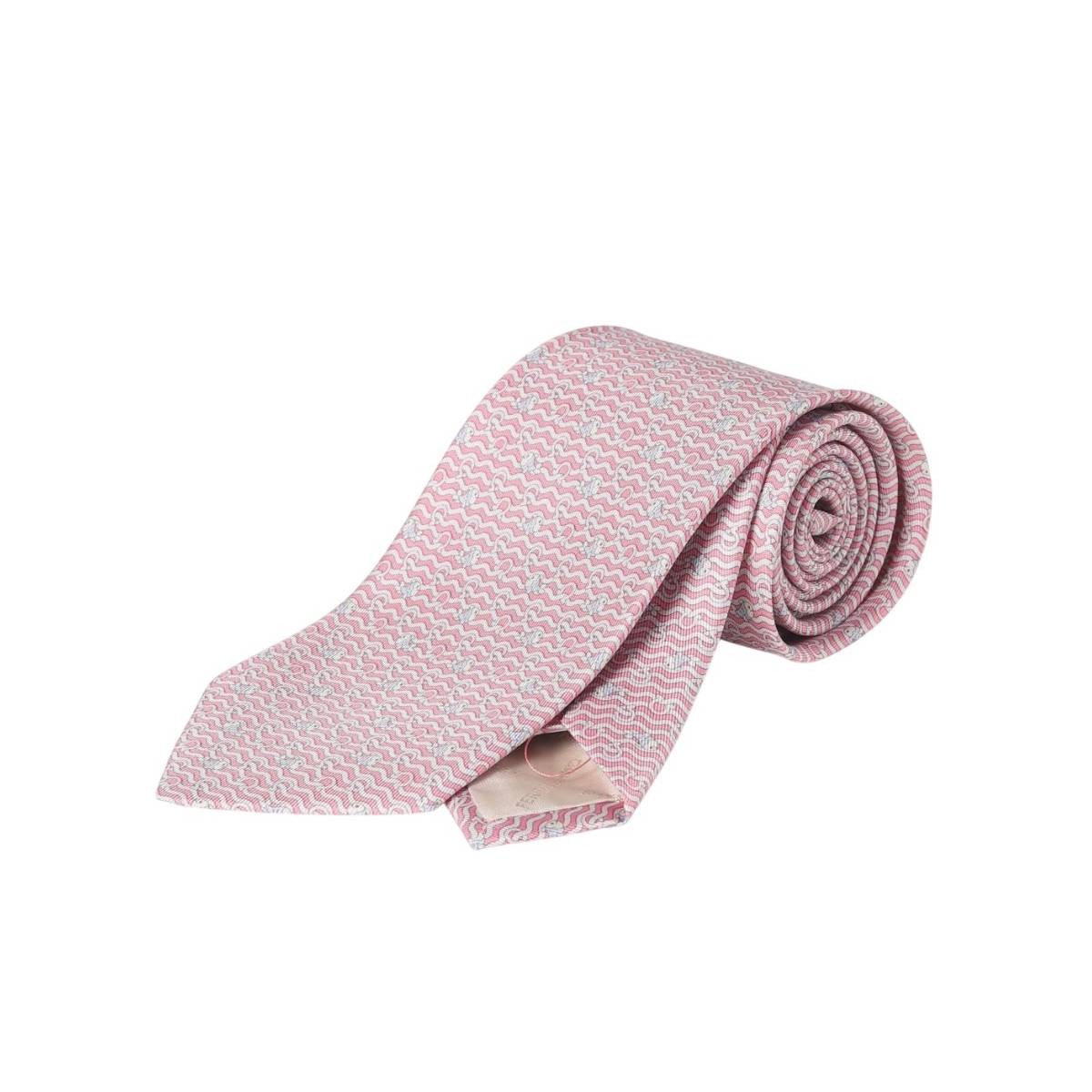 Ferragamo Men\'s Pink Wave Print Silk Tie