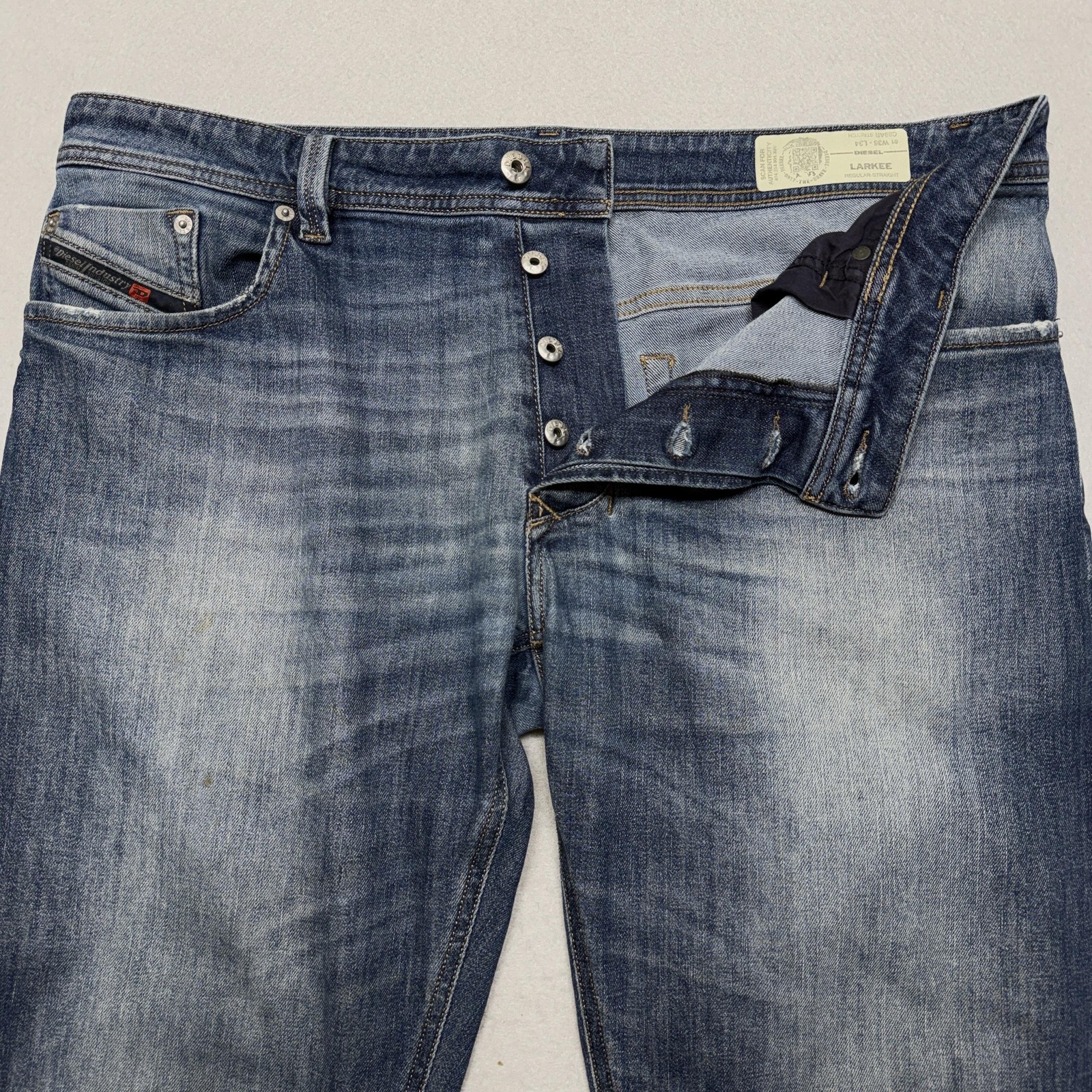 Diesel Larkee Jeans Mens 36x34 Blue Medium Wash Regular Straight Stretch Denim