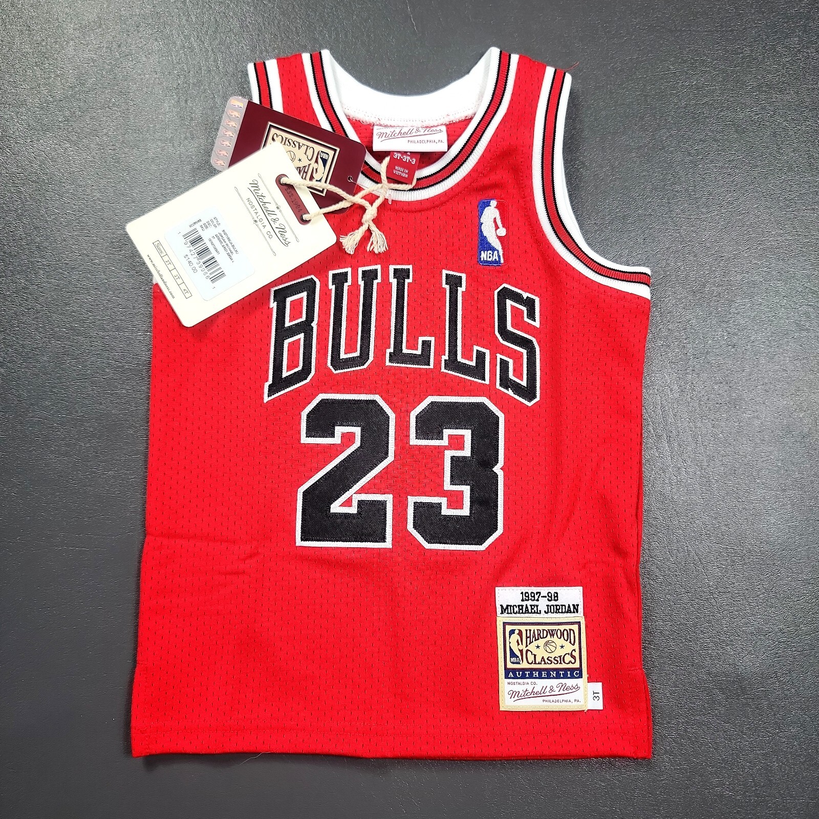 100% Authentic Michael Jordan Mitchell Ness 97 98 Bulls Jersey Size 3T Toddler