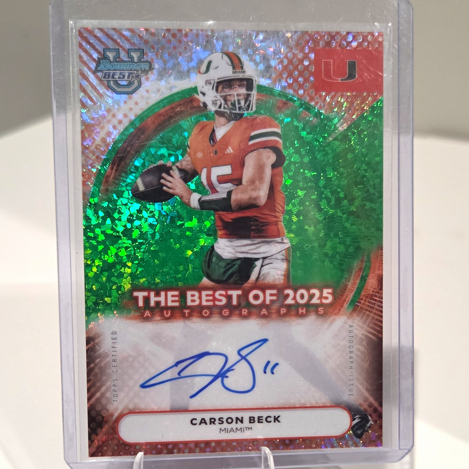 Topps 2025 Bowman\'s Best U Carson Beck #BOA-CBE Best of 2025 Auto Green
