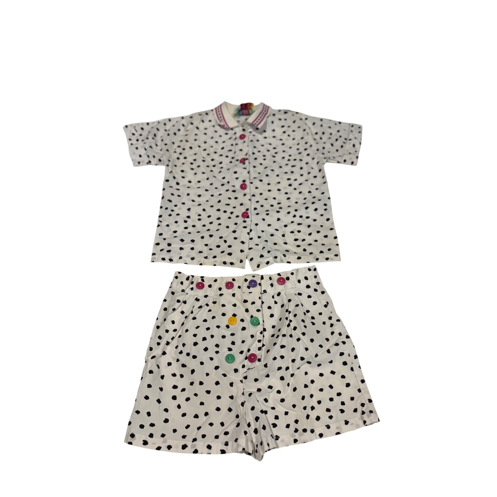 RARE Vintage Tropical Horizon Kids Polka Dot Shirt and Shorts Set Size 6