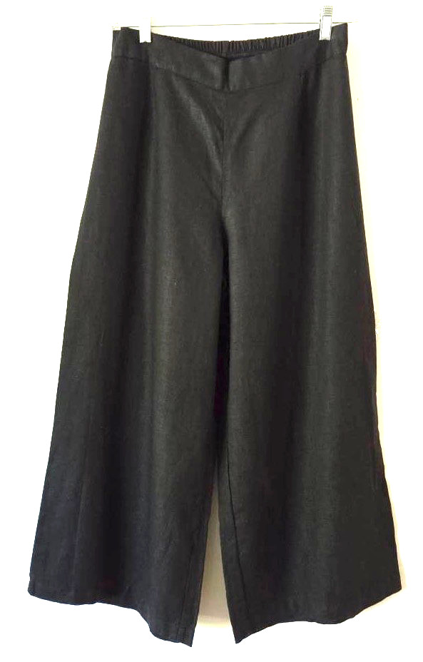 FLAX Linen Wide-Leg Floods Pants SMALL Black Pockets 25\