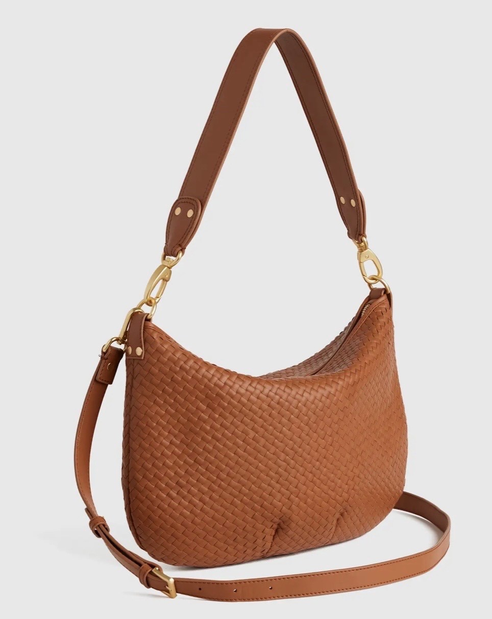 NEW  Quince Sloane Handwoven Mini Shoulder Bag Cognac