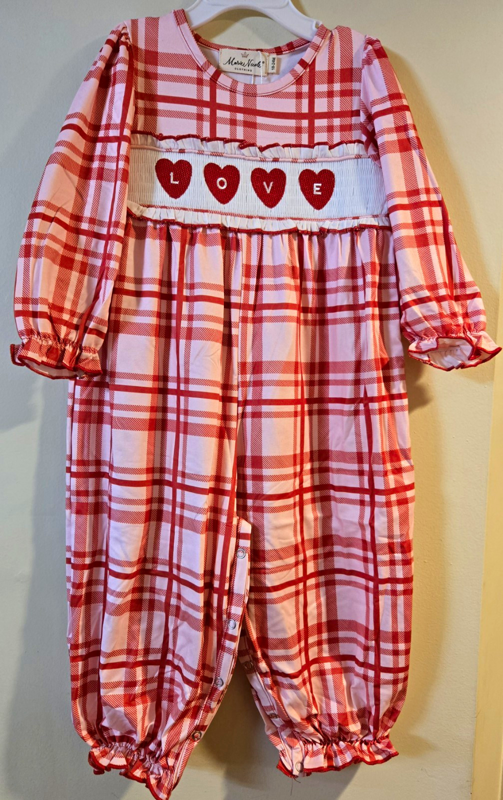 Marie Nicole Clothing Sz 18-24M Girls Pink Plaid Smocked LOVE Heart Romper NWT Marie Nicole Clothing Sz 18-24M Girls Pink Plaid Smocked LOVE Heart Romper NWT