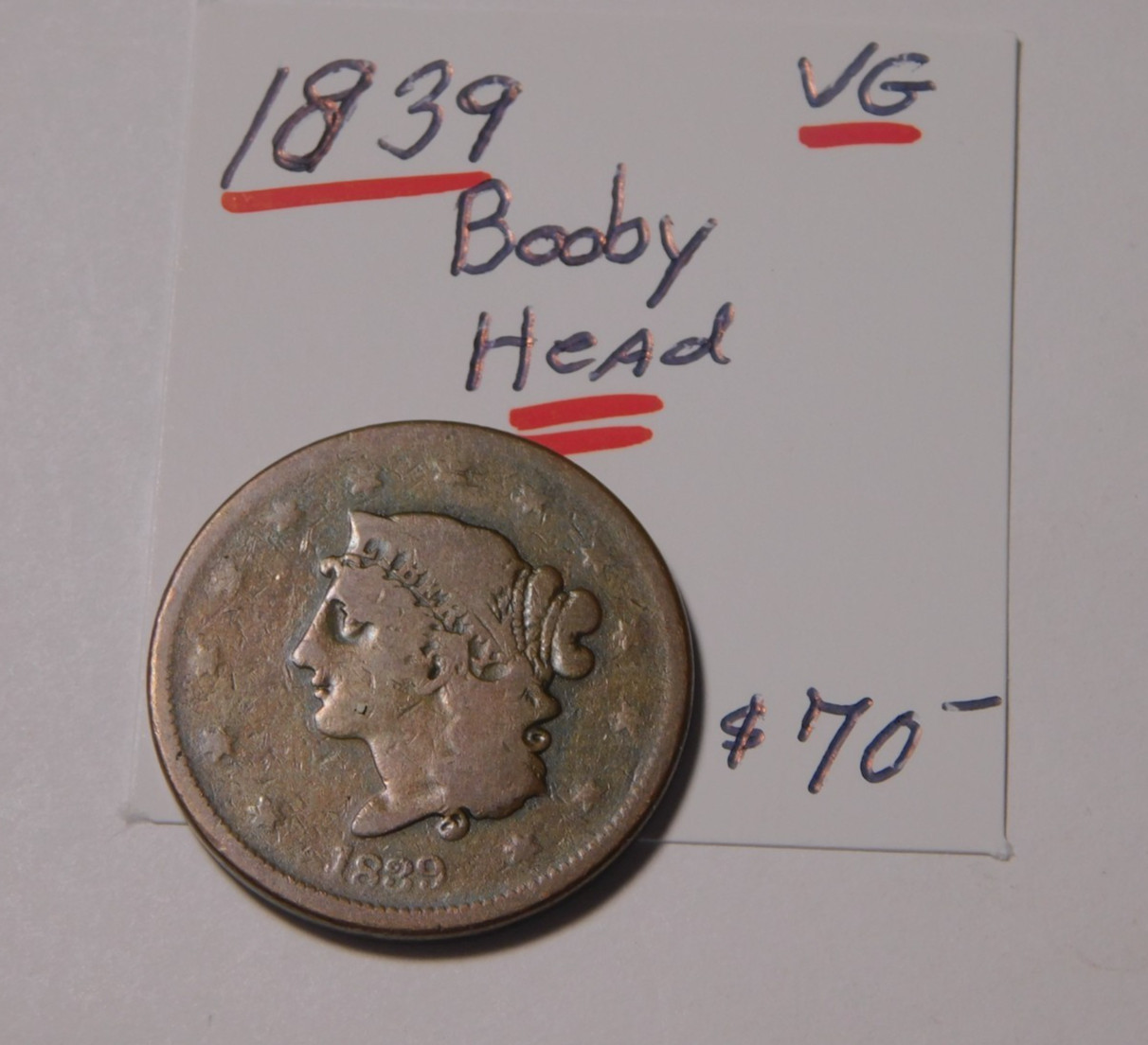 THE EVER-DISAPPEARING 1839 BOOBY HEAD LARGE CENT CHOCOLATE BROWN - ONLY $48.00 ✨