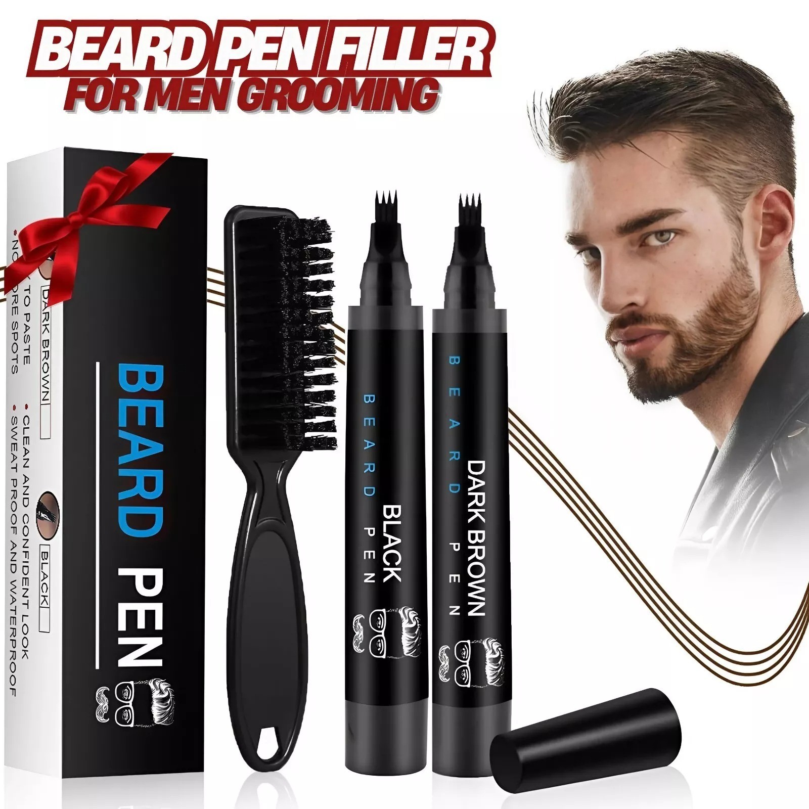 Men Beard Filling Pen Hair Grower Waterproof Filler Moustache Eyebrow Brush Tool Men Beard Filling Pen Hair Grower Waterproof Filler Moustache Eyebrow Brush Tool