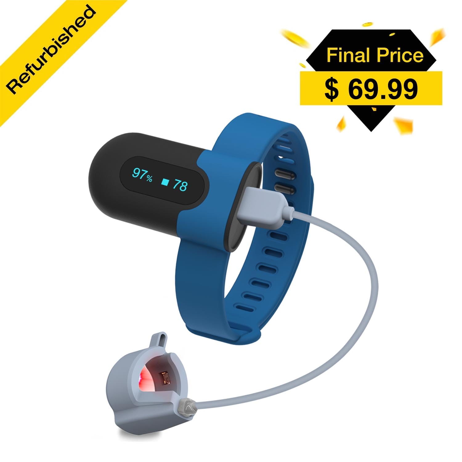 Manufacturer Refurbished OxyU Wrist Pulse Oximeter+Ring Sensor 16h Battery Life