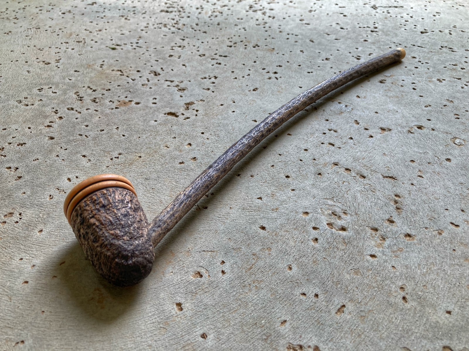 Wizard Smoking Pipe Long Stem Tobacco Pipe Rustic Black and Natural with Rings