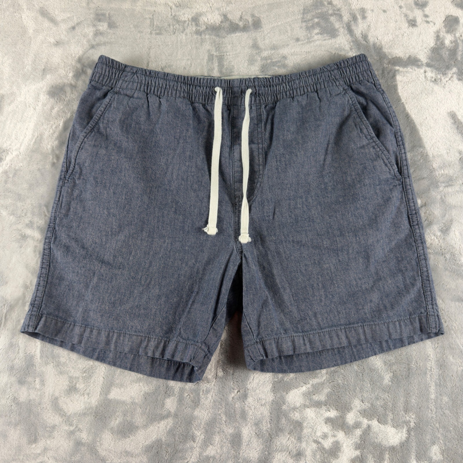 J.Crew Mens Blue Chambray Dock Shorts Elastic Waist Drawstring H7407 Medium
