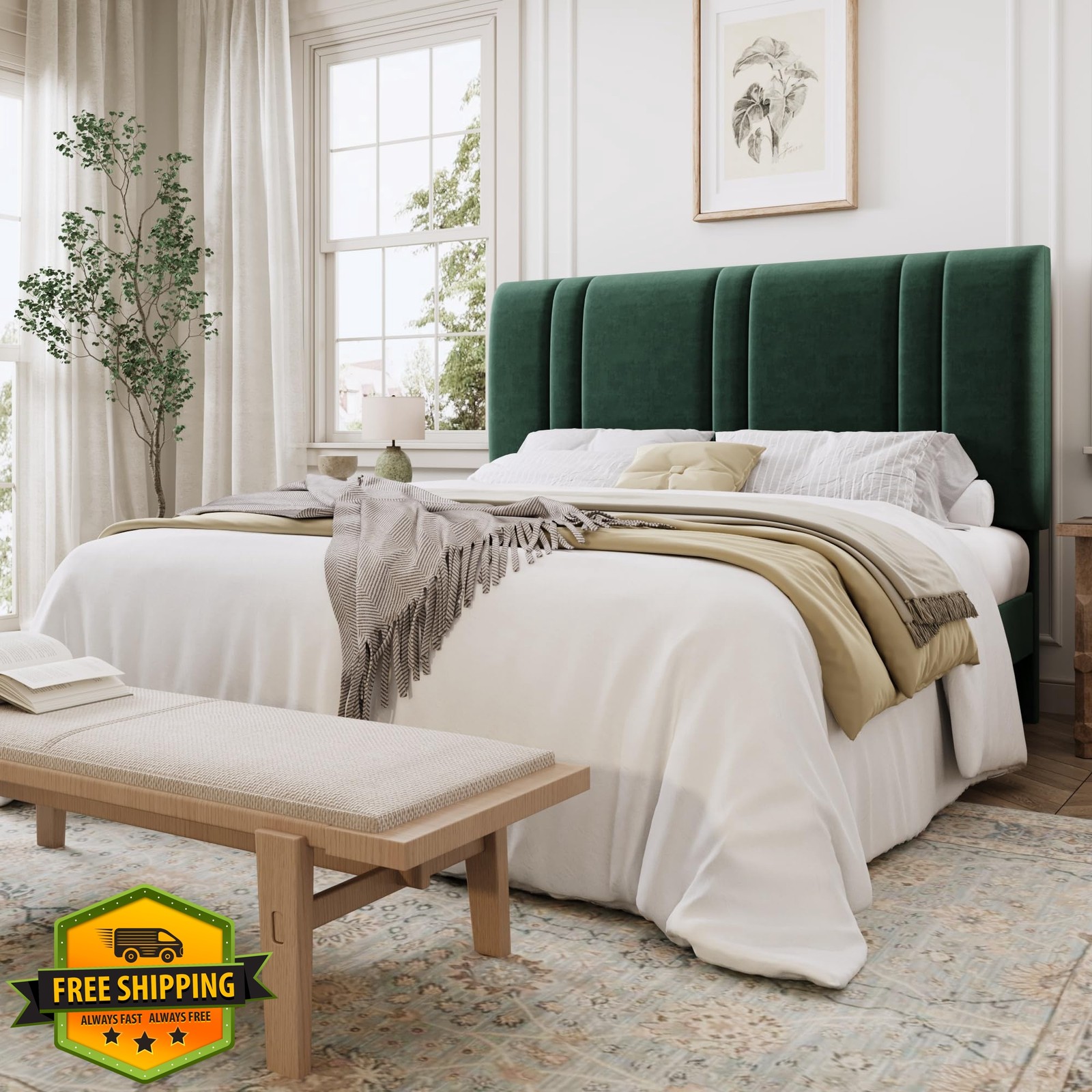 SHA CERLIN Bed Frame Queen Green Velvet Tufted SHA CERLIN Bed Frame Queen Green Velvet Tufted