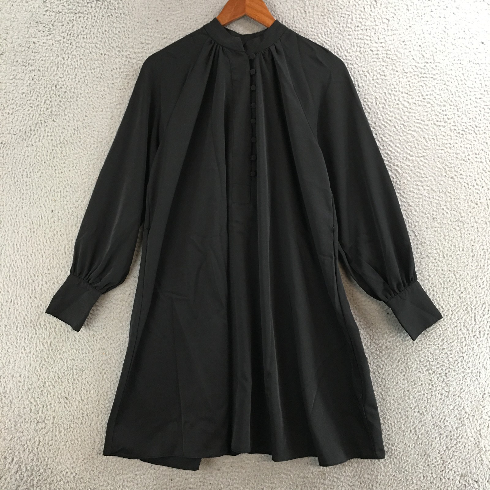 H&M Mini Tunic Dress Womens Medium Long Sleeve Mock Neck Button Casual Black