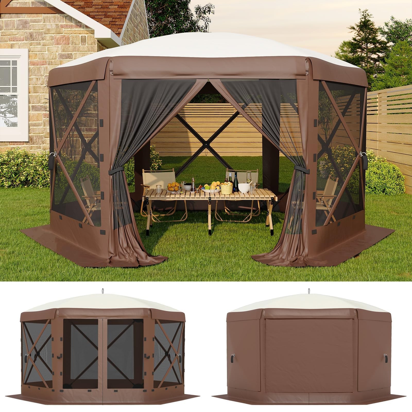 13x13 Ft Pop-Up Screen Gazebo Canopy Tent Quick Setup Sun Shelter Canopy 6 Sided