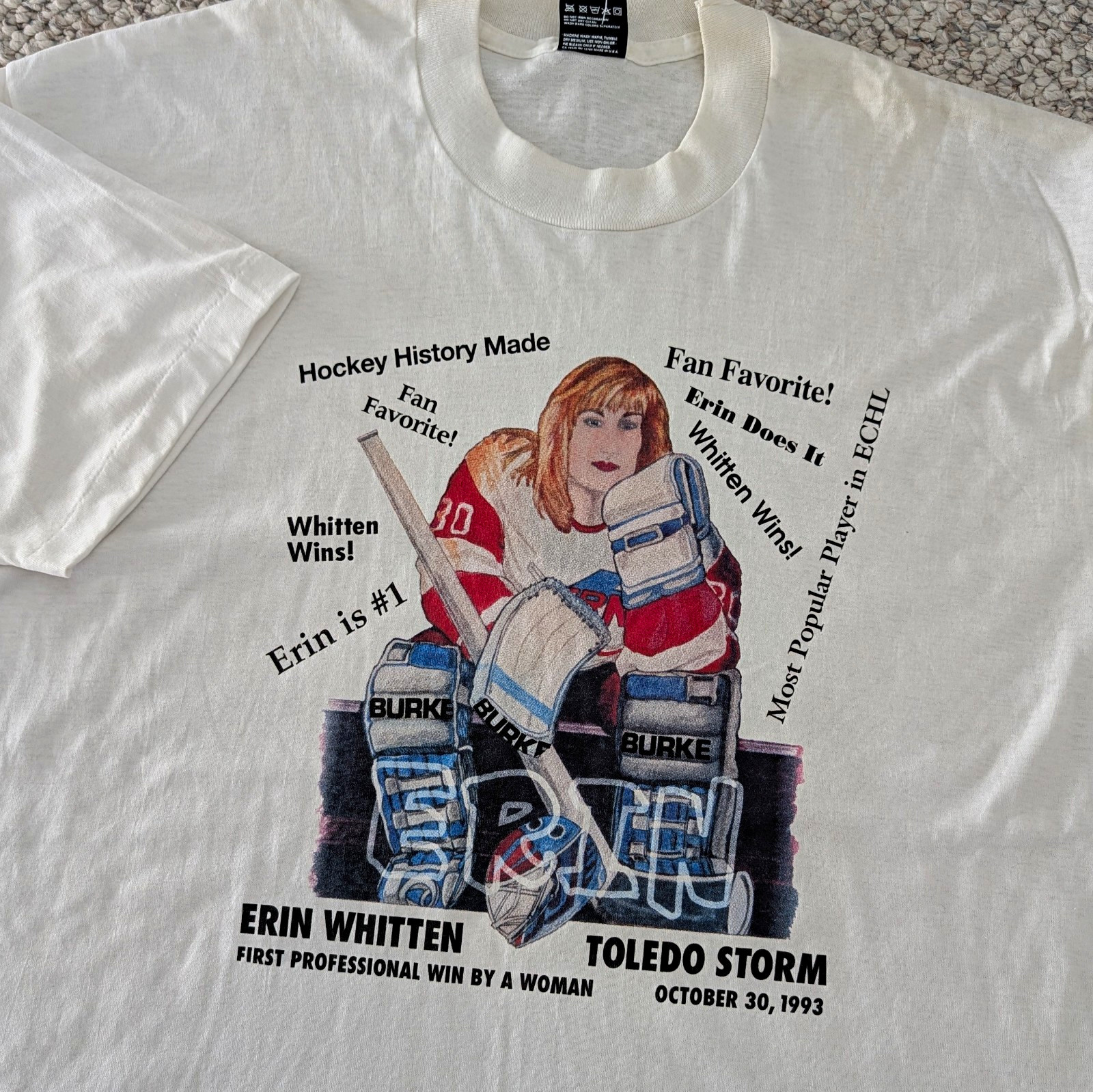 NWT Vintage 1993 Toledo Storm Erin Whitten First Female Hockey Goalie T-shirt XL