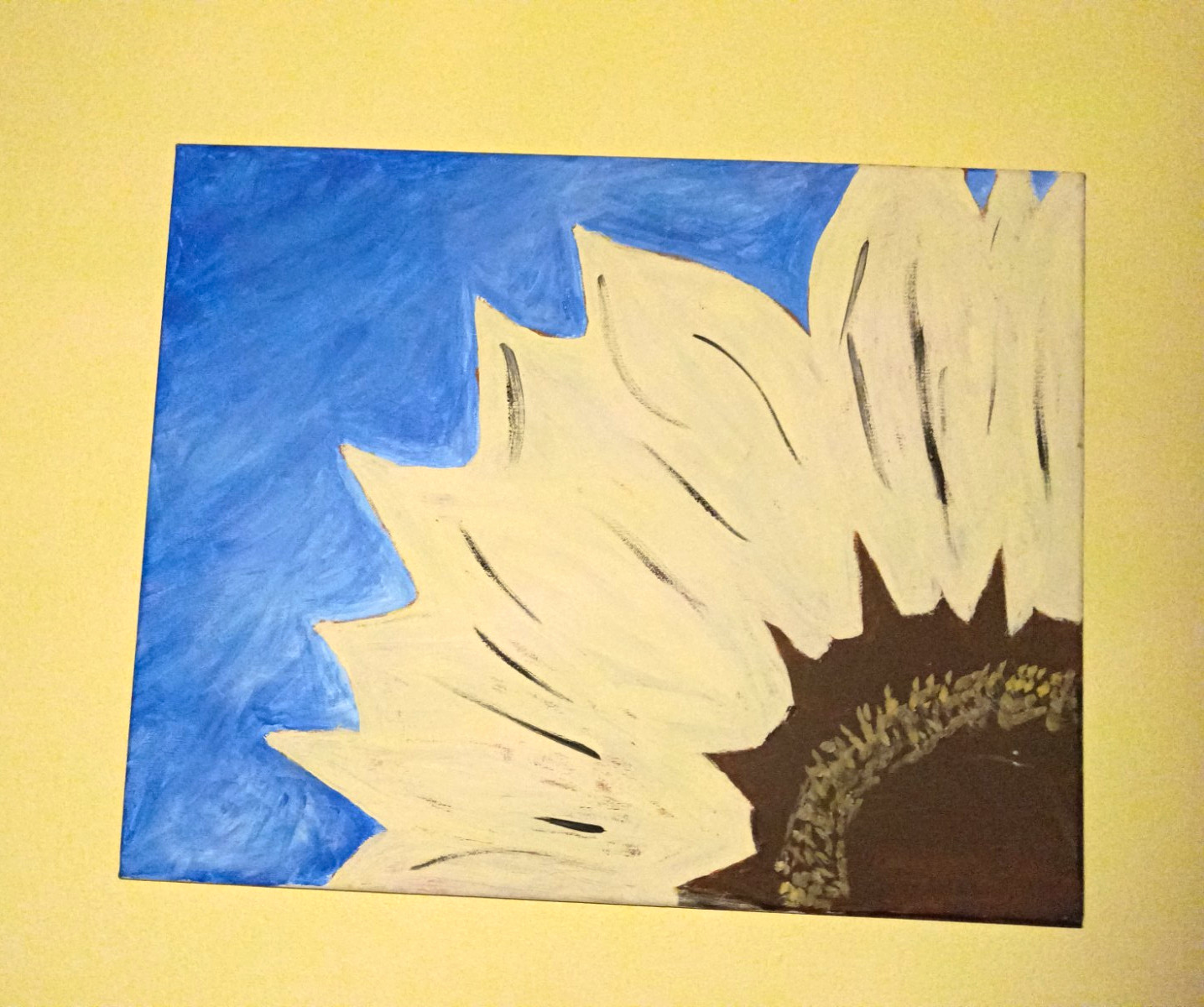 Original Abstract Modern Sunflower Floral Painting on Canvas, Blue Background