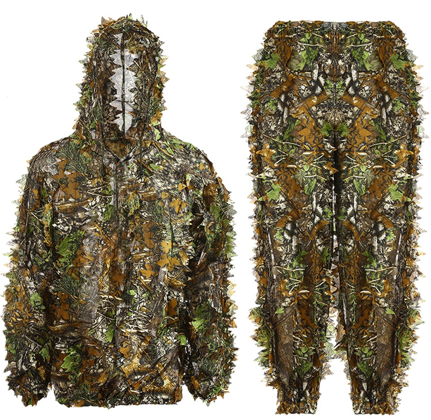 3D Ghillie Suit Leafy Camo Hunting Outfit with Hood - Sniper Camouflage Gear
