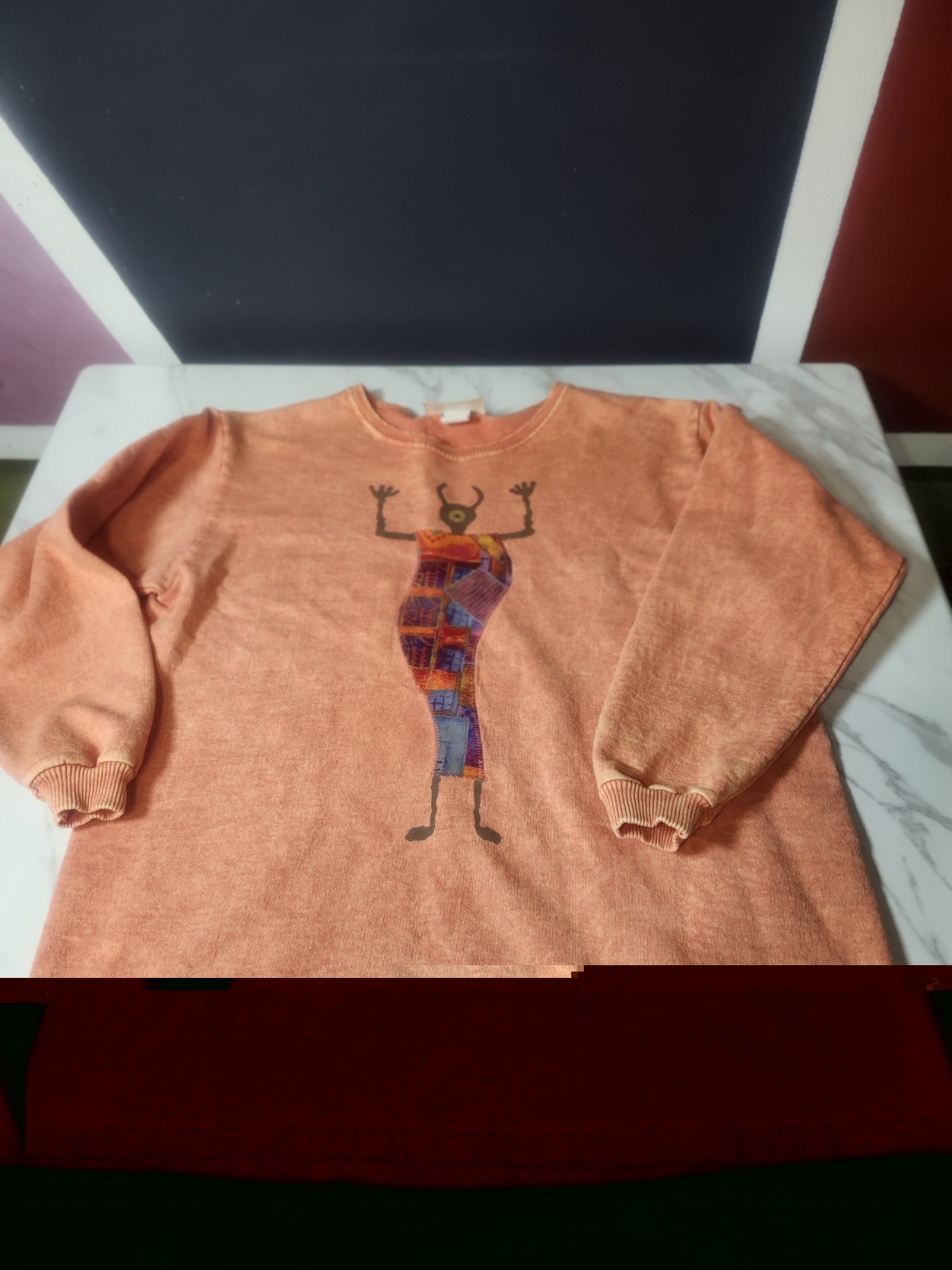 VTG 90s Crystal Blues Southwestern Art Sweatshirt M | Orange Acid Wash Kokopelli