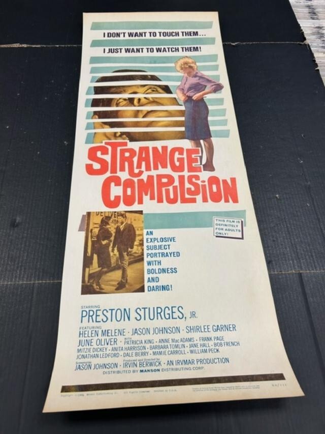 Original 1964 Strange Compulsion  14 x 36  Insert movie poster Helen Melene