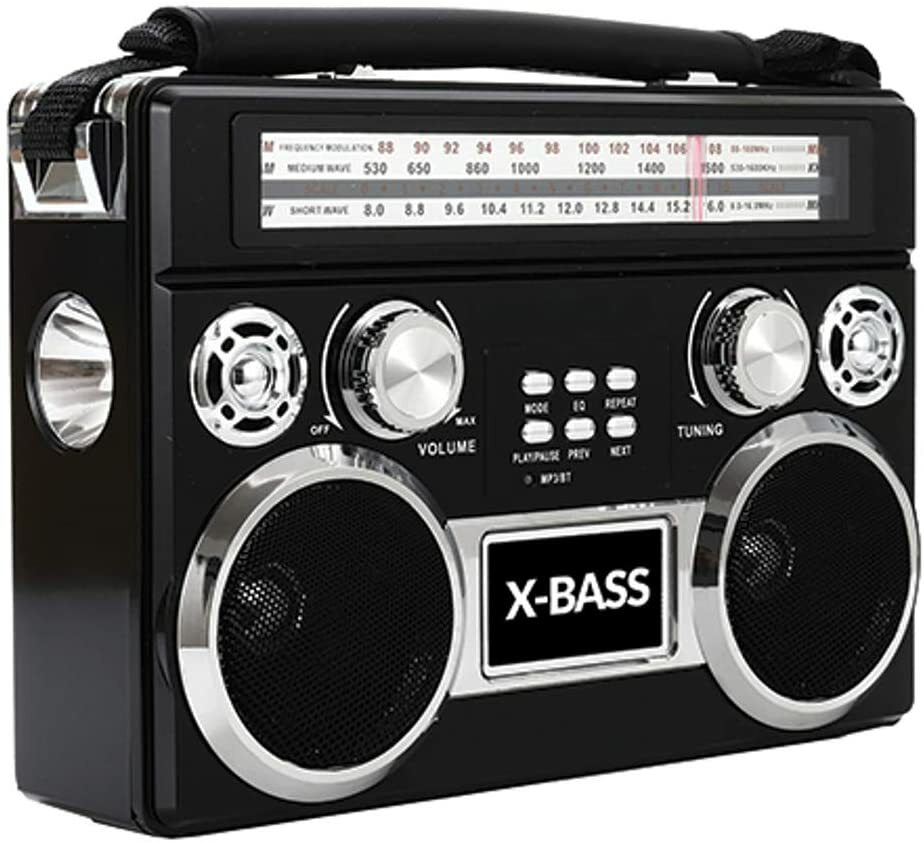 Black Supersonic SC-1097BT Retro AM/FM/SW 3-Band Radio +Bluetooth+Flash Light