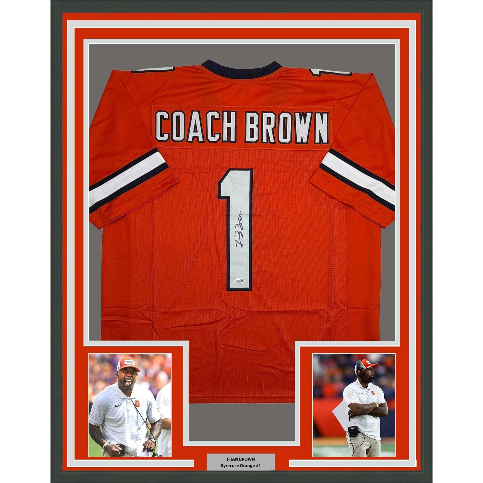 Framed Autographed/Signed Fran Brown 35x39 Syracuse Orange Jersey JSA COA