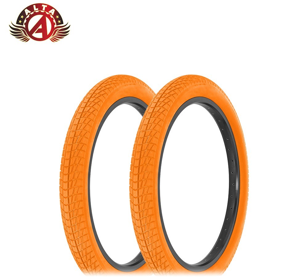 2x ALTA 20x2.40” Orange Street Park BMX Tires – Semi-Slick Grip Freestyle Bikes.