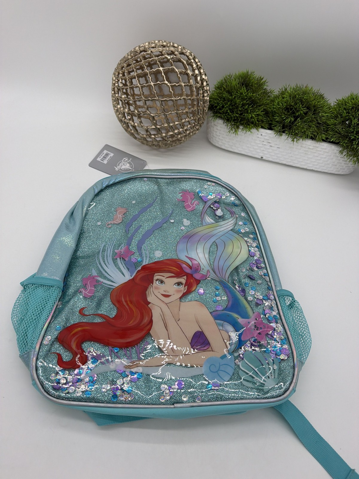 Disney Store Little Mermaid Ariel Sequin Shaker Backpack Kids NWT Glitter Teal Disney Store Little Mermaid Ariel Sequin Shaker Backpack Kids NWT Glitter Teal