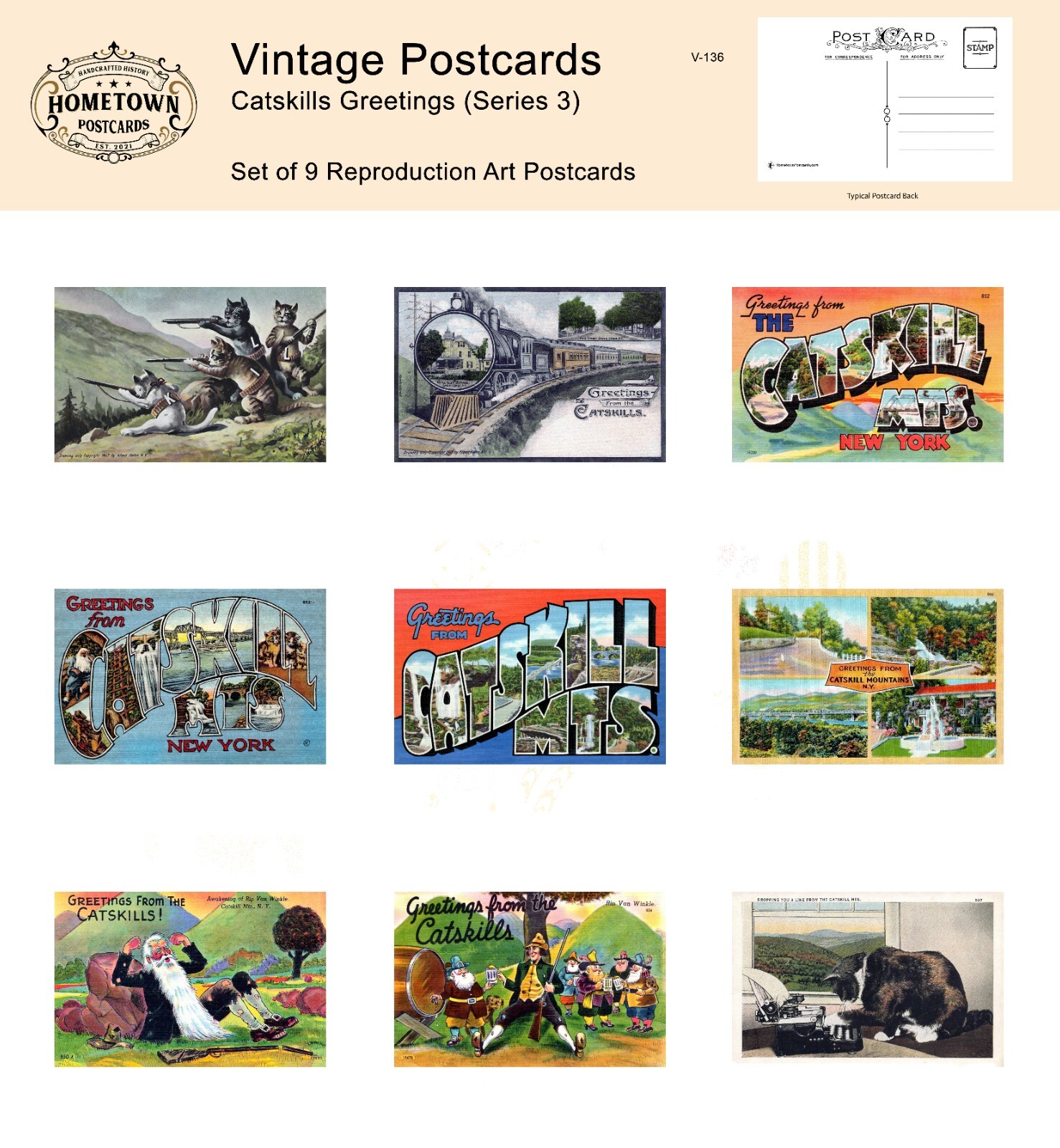 Catskills Greetings, NY  (Series 3) Lot of 9 Rare  Antique Repro Postcards