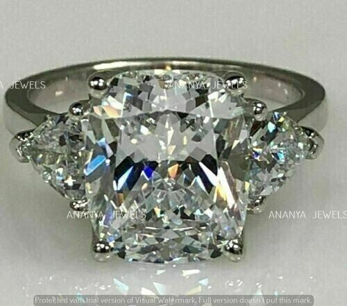3.00CT Cushion Cut Lab-Created Diamond Three Stone Ring Real 925 Sterling Silver