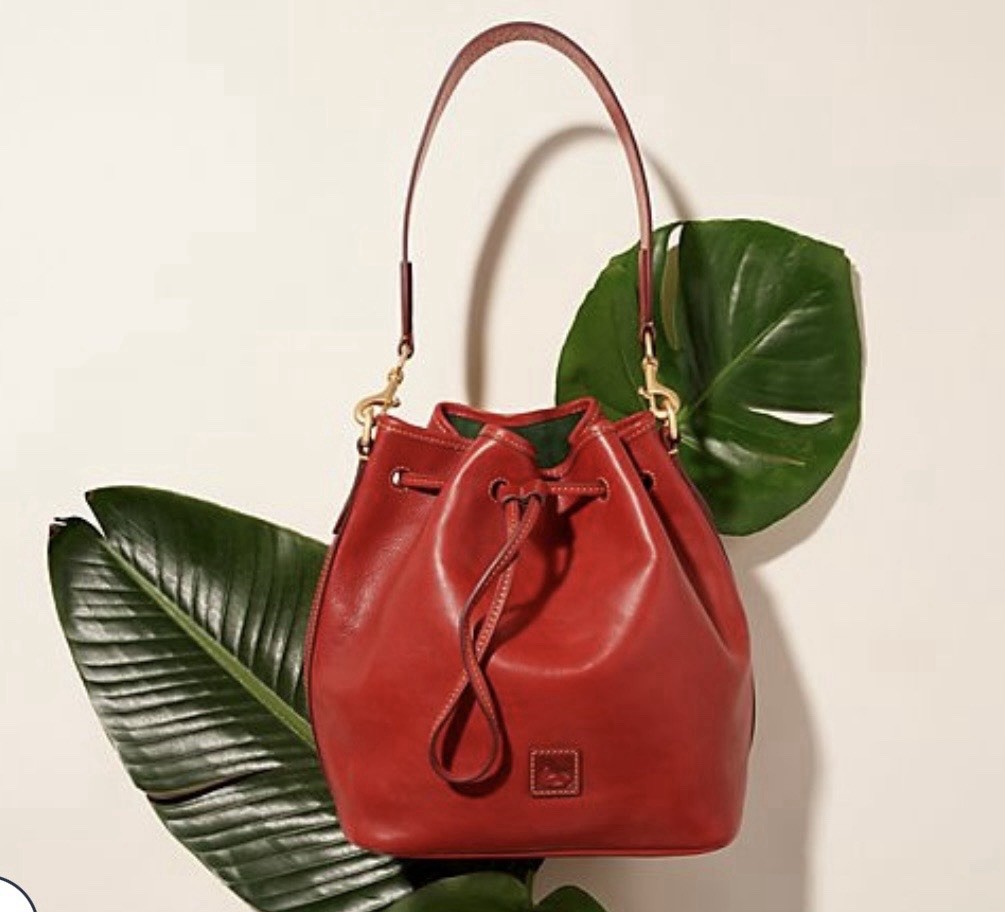 Dooney and Bourke Florentine Red Leather Shoulder Bucket Drawstring Handbag NWT