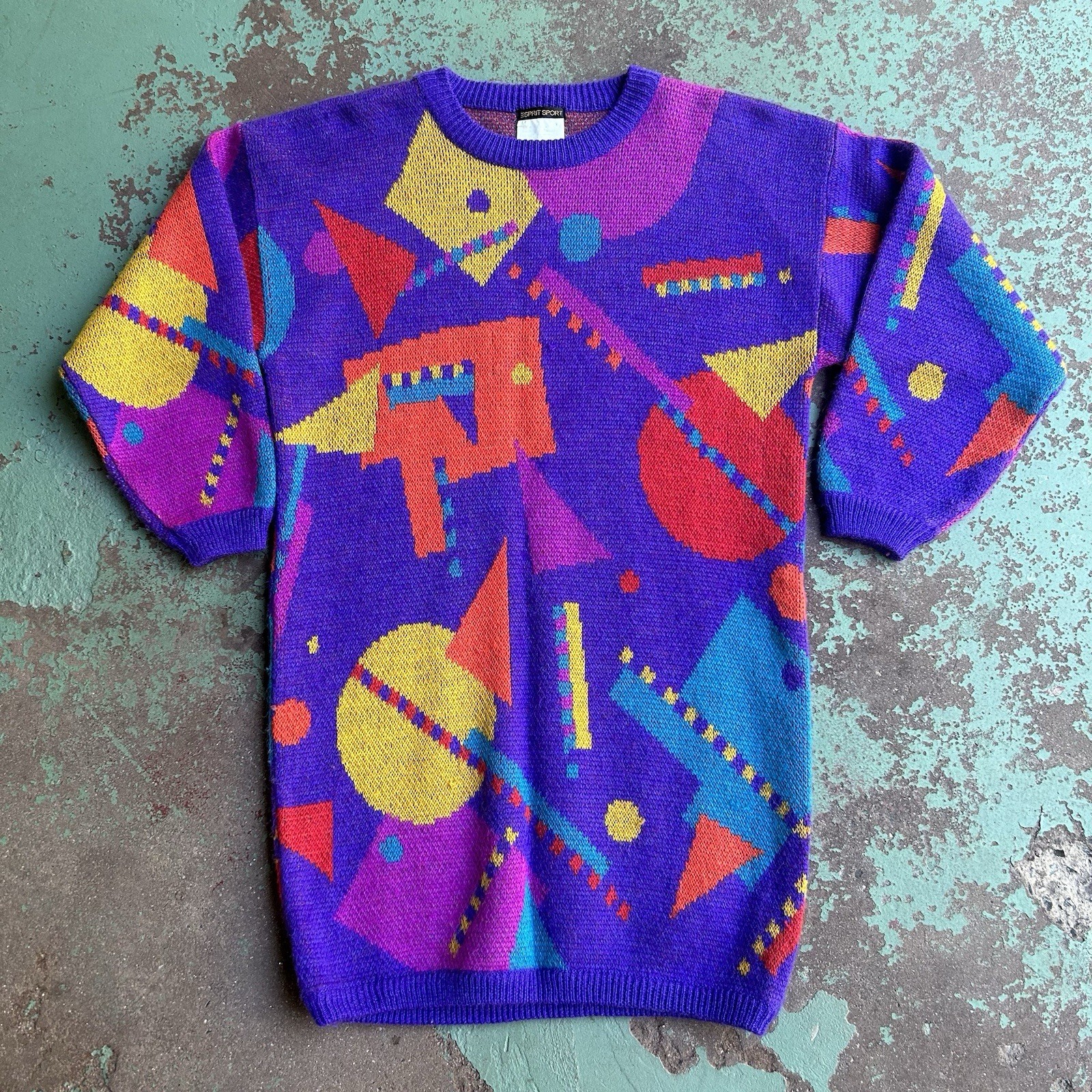 Vintage 80’s 90’s  Womens Espirit Ugly Acrylic Sweater Geometric Shapes - Tall M