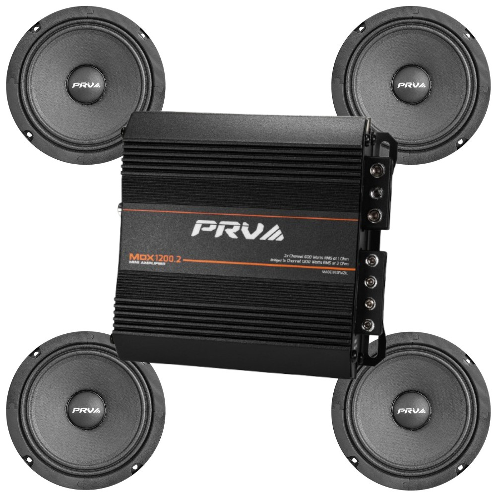 PRV AUDIO BUNDLE 4x 6MR200A MidRange Loudspeaker 1x MDX1200.2 1 Ohm Amp