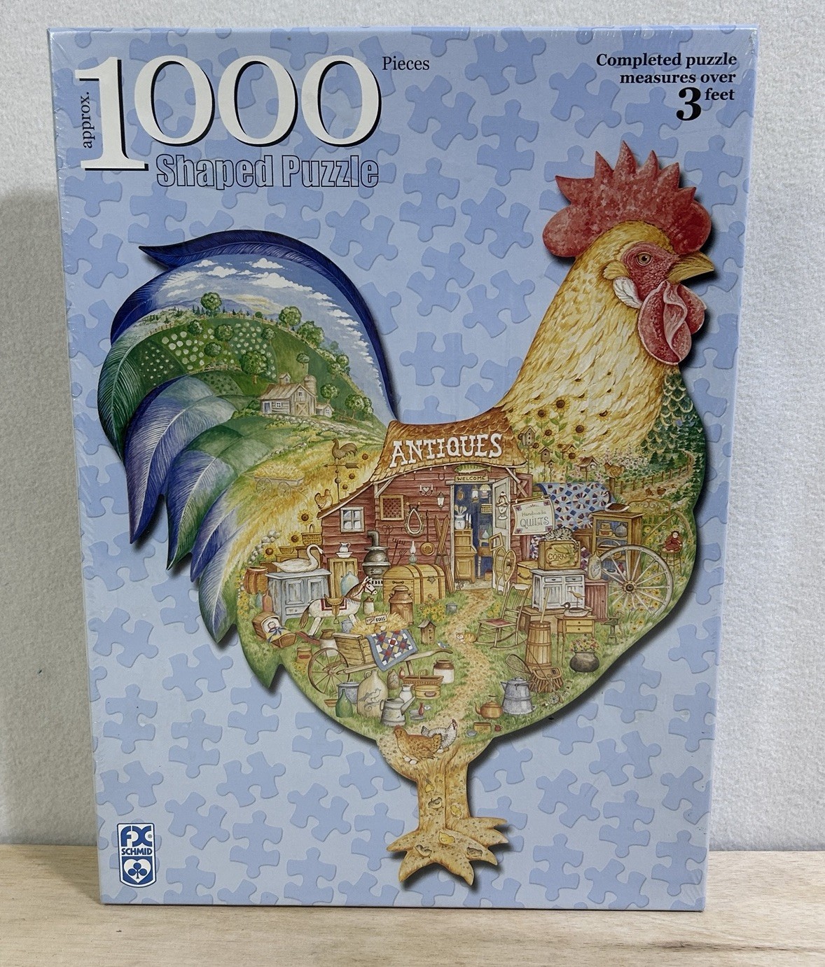 FX Schmid Rooster Shaped Jigsaw Puzzle “ANTIQUE ROOSTER” 1000 Pc Chicken Farm