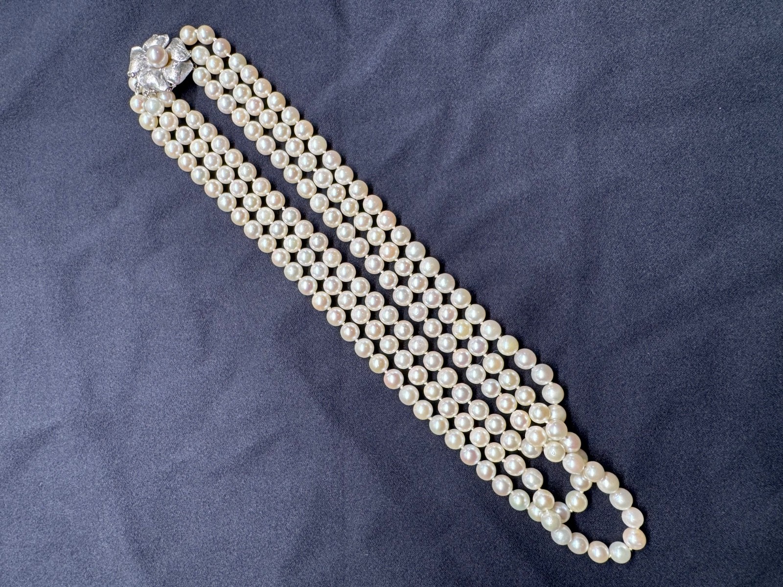Vintage 3 Strand Cultured Pearl Necklace 14k White Gold Vintage 3 Strand Cultured Pearl Necklace 14k White Gold